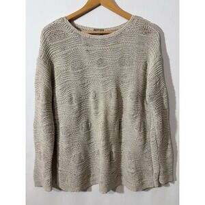 J Jill Beige Knit Sweater Lightweight‎ Woven Long Sleeve Womens M Effortless